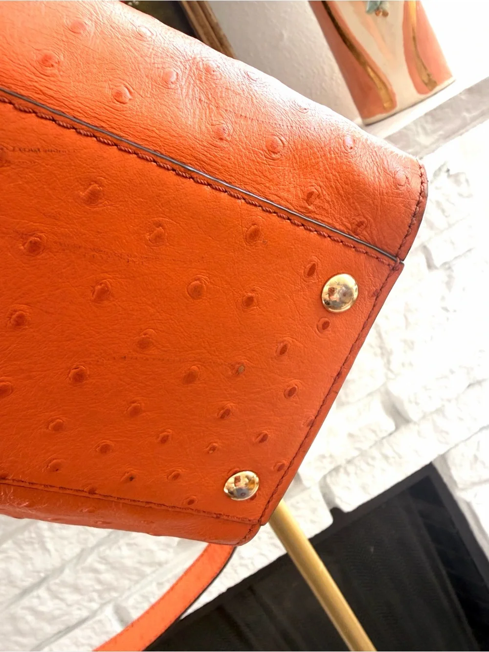 Michael Kors Hamilton Orange Ostrich Embossed Leather Satchel Shoulder Bag